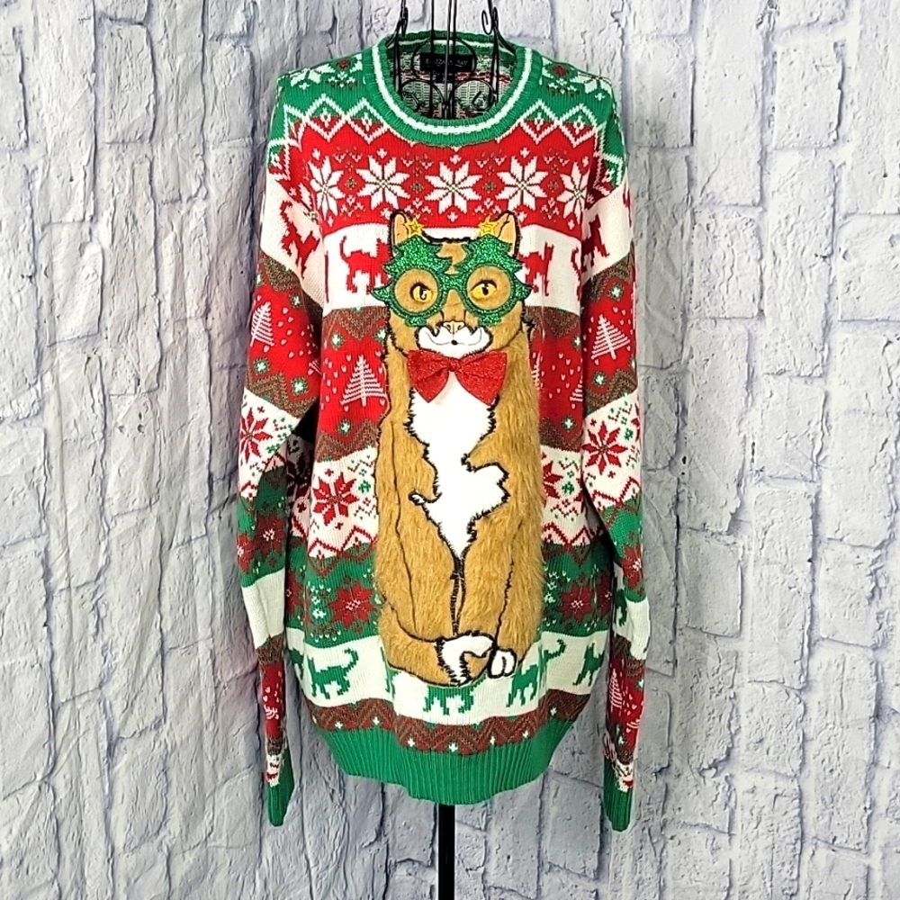 Blizzard Bay Christmas Sweater Women’s‎ XL Cat Ugly Christmas Novelty Holiday